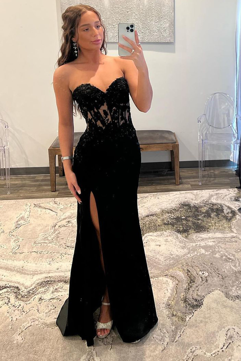 lace black dress prom